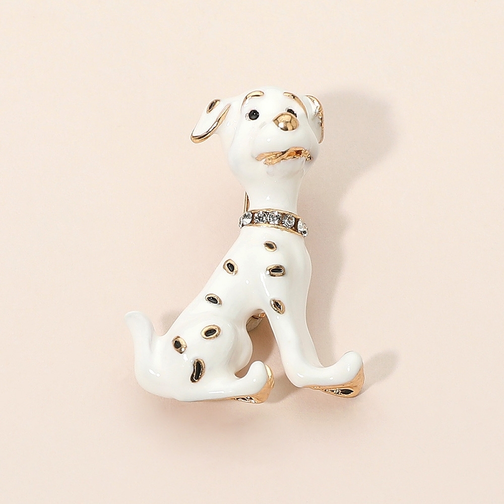 White Dalmation Dog Puppy Rhinestone Crystal 1.5 Inch Brooch Pin Gold Accessory